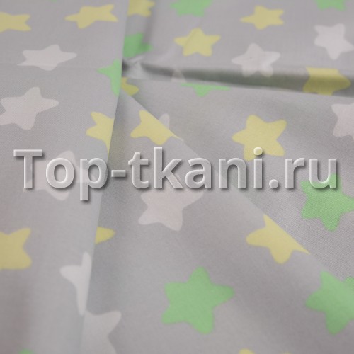 Лоскут Бязь набивная - Звезды на сером (60 см * 150 см)