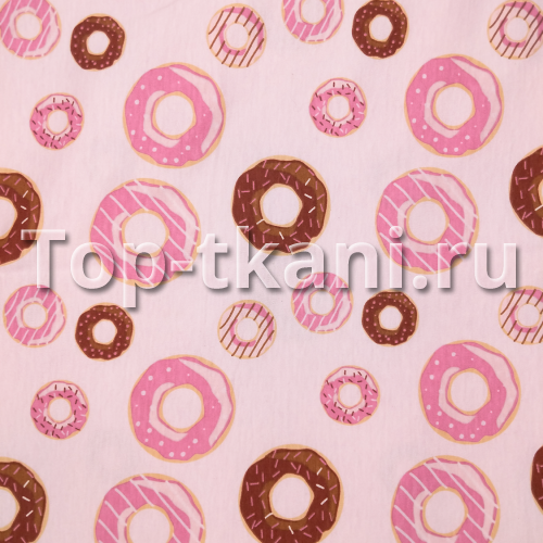Кулирная гладь 30/1 - Пончики на светло-розовом (ширина 180 см)