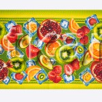 Вафельное полотно - Джуси (с рисунком фрукты, ягоды, киви, клубника, гранат, малина, апельсин, авокадо, ширина 50 см)